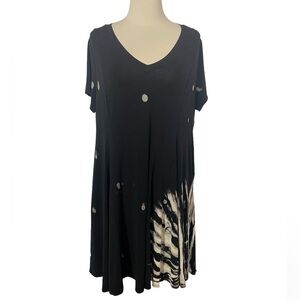 Torrid Super Soft Knits Black White Tie Dye Bleach Dot Swing Dress Womens 1X